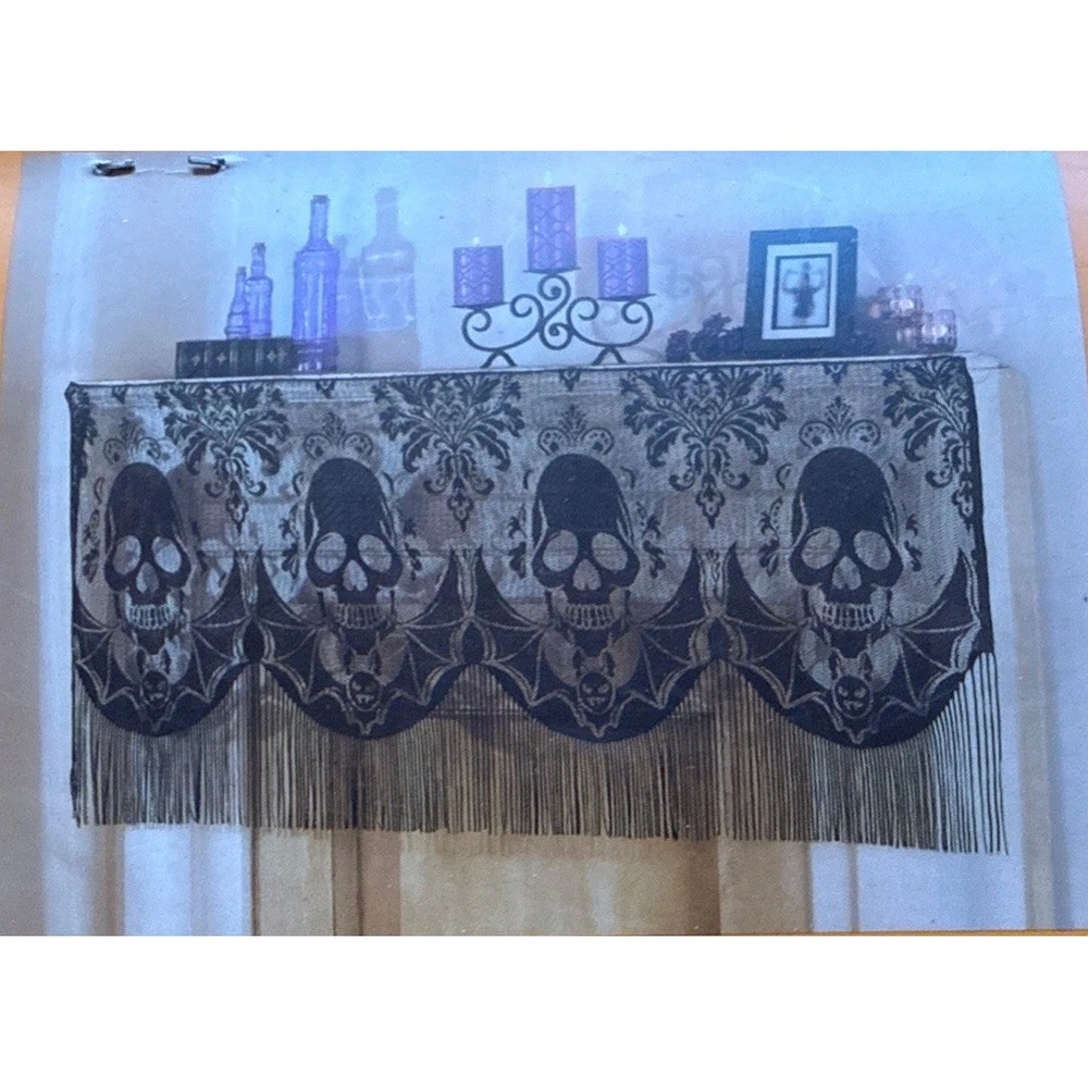 Halloween Black Lace Skull Fireplace Mantle Scarf Halloween Decorations Indoor